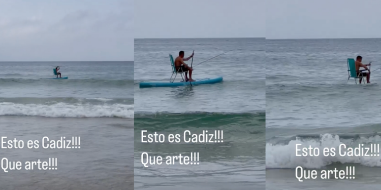 ¡Esto es Cádiz! Uno pescando sentado en una silla sobre una tabla de paddle surf